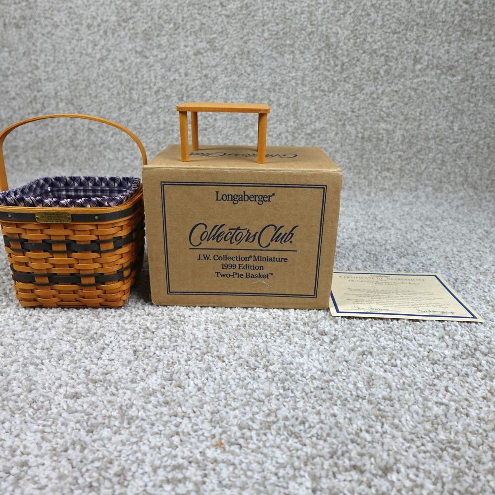 Longaberger 1999 JW Collection Miniature Two-Pie Basket Set with Box & COA